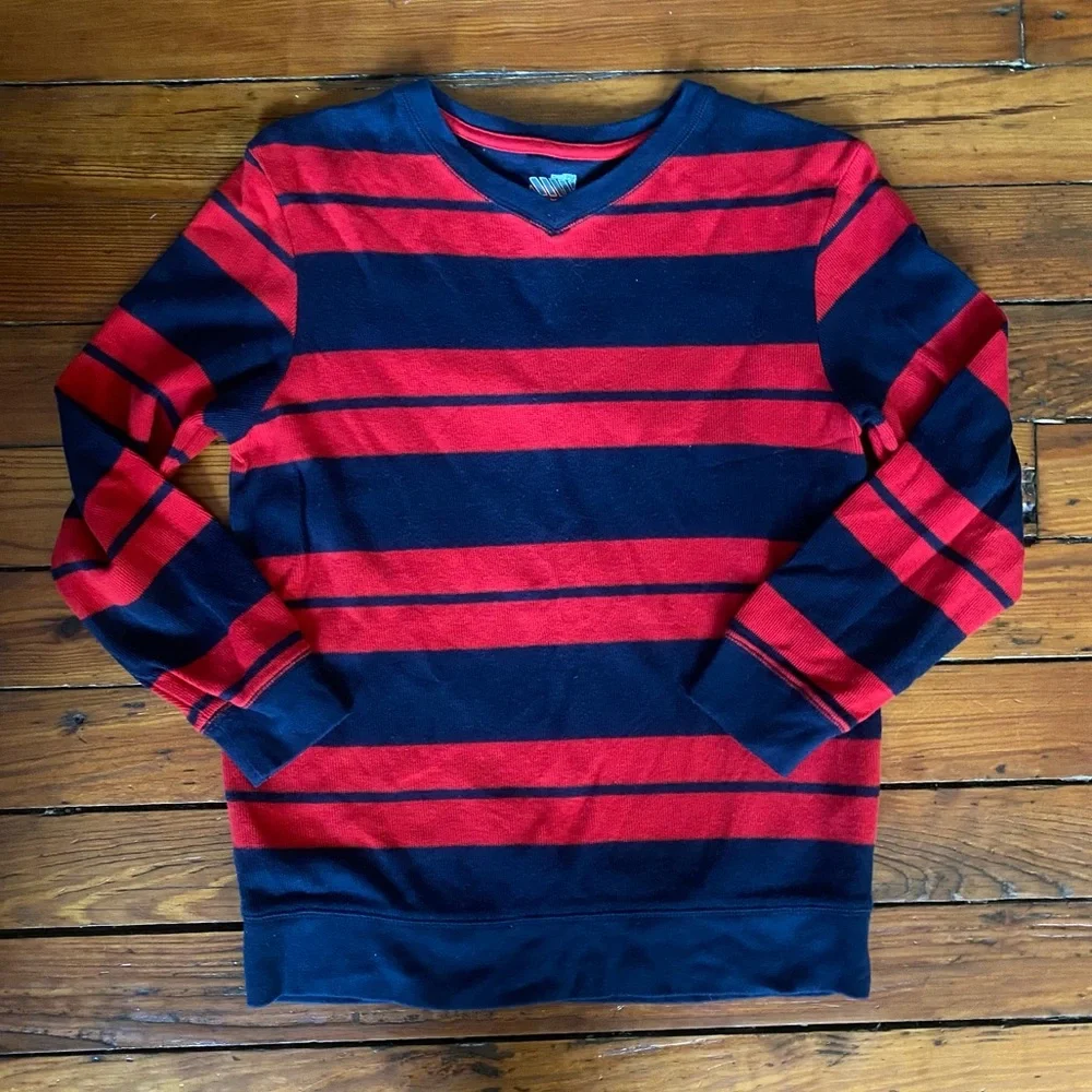 Old Navy Rugby Striped V-Neck Sweater Size Large Red & Blue